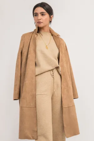 SLEEK SUEDE LONG COAT WITH CLASSIC FIT-BROWN