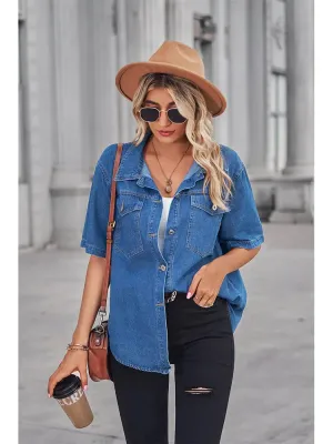 Soft Washed Denim Short-Sleeve Cardigan