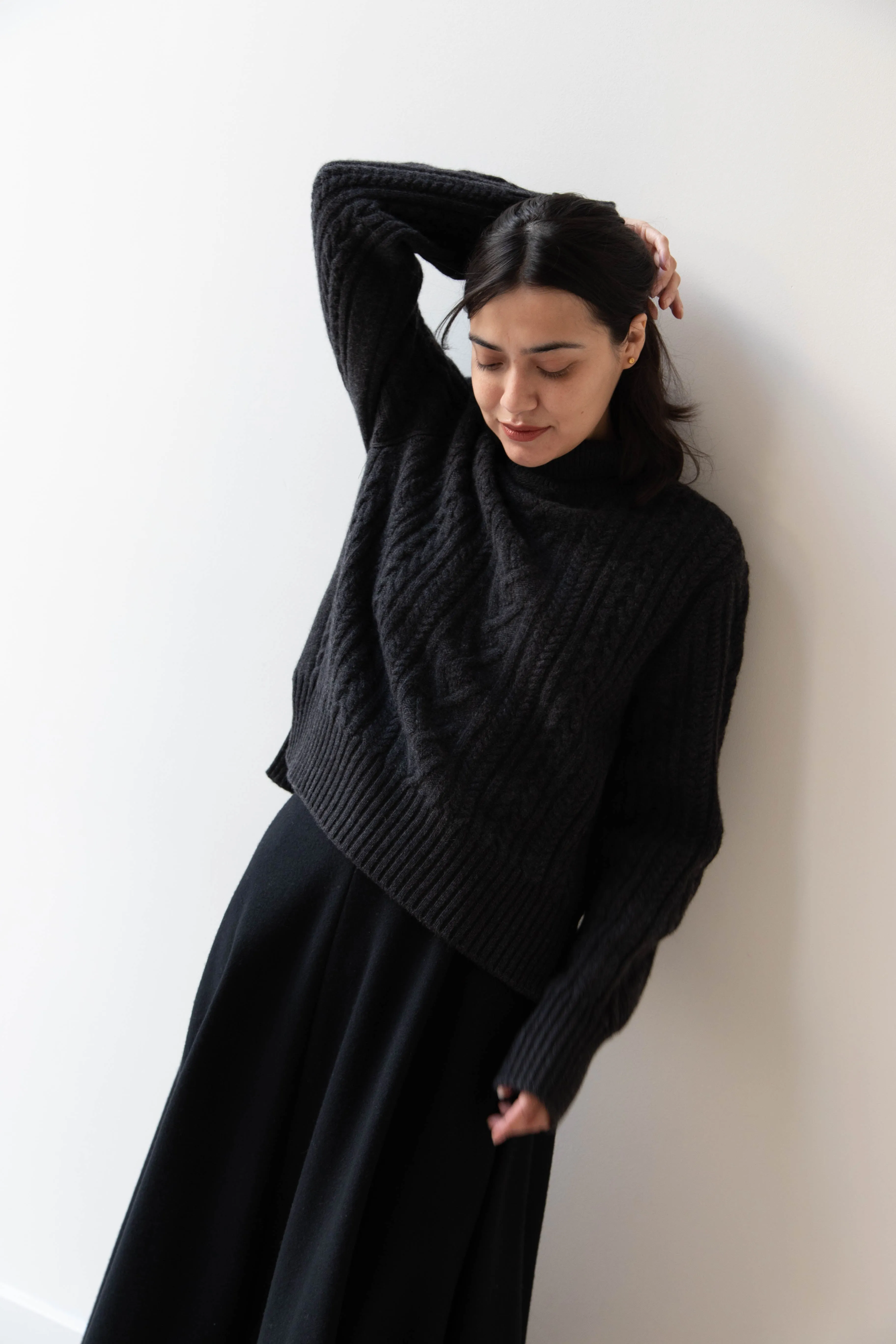 The Loom | Cable Turtleneck Sweater in Grey