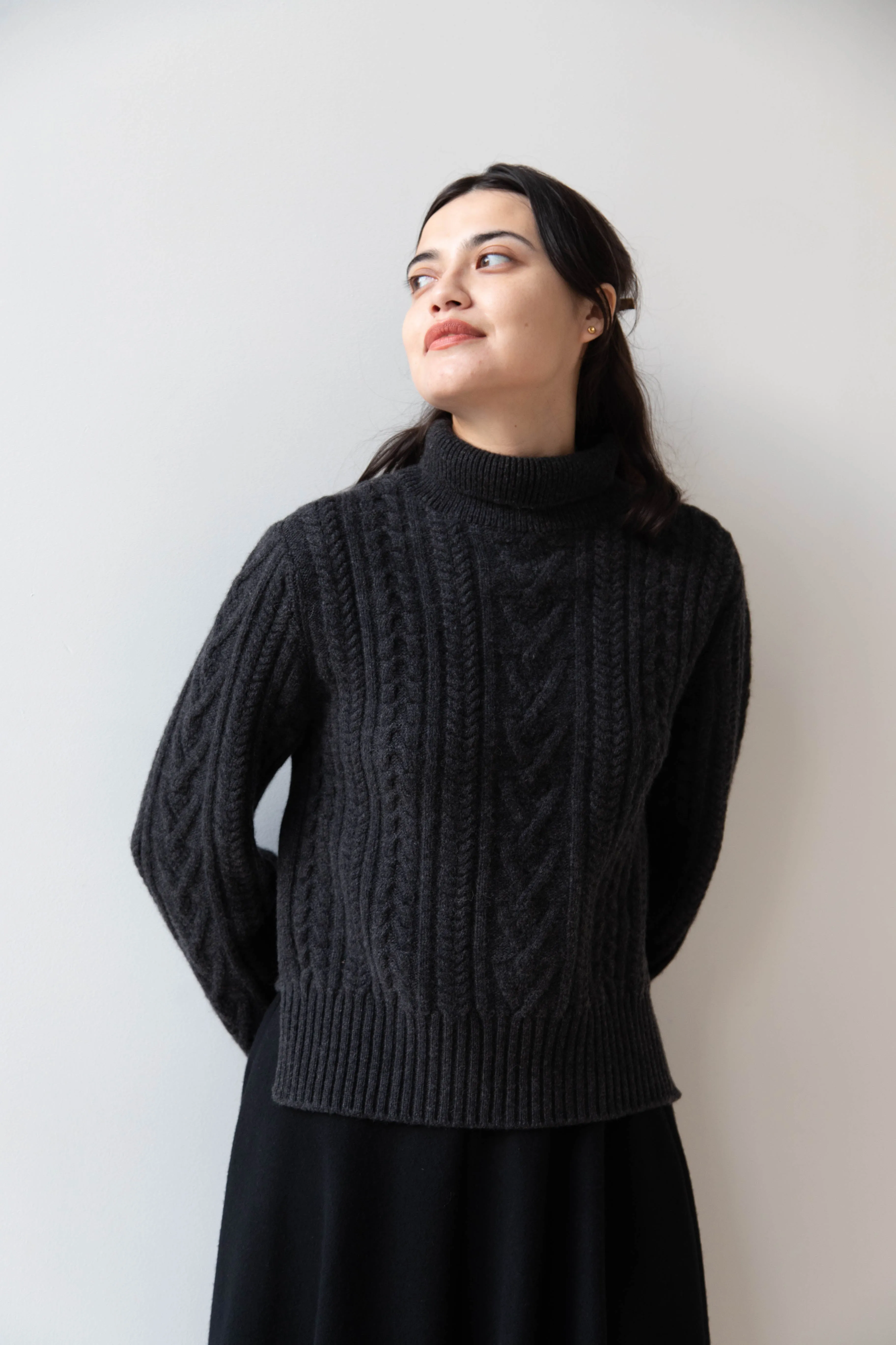 The Loom | Cable Turtleneck Sweater in Grey