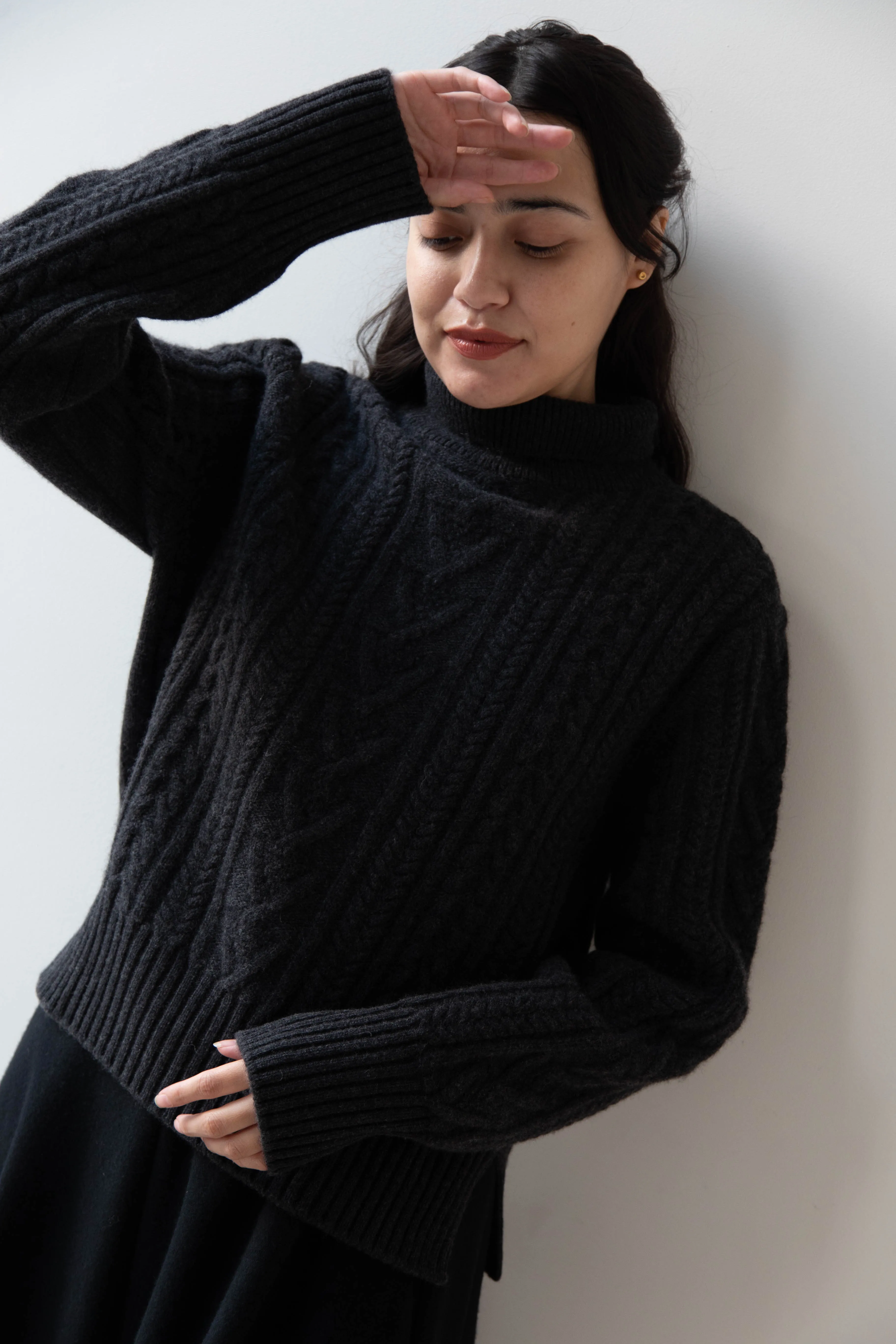 The Loom | Cable Turtleneck Sweater in Grey