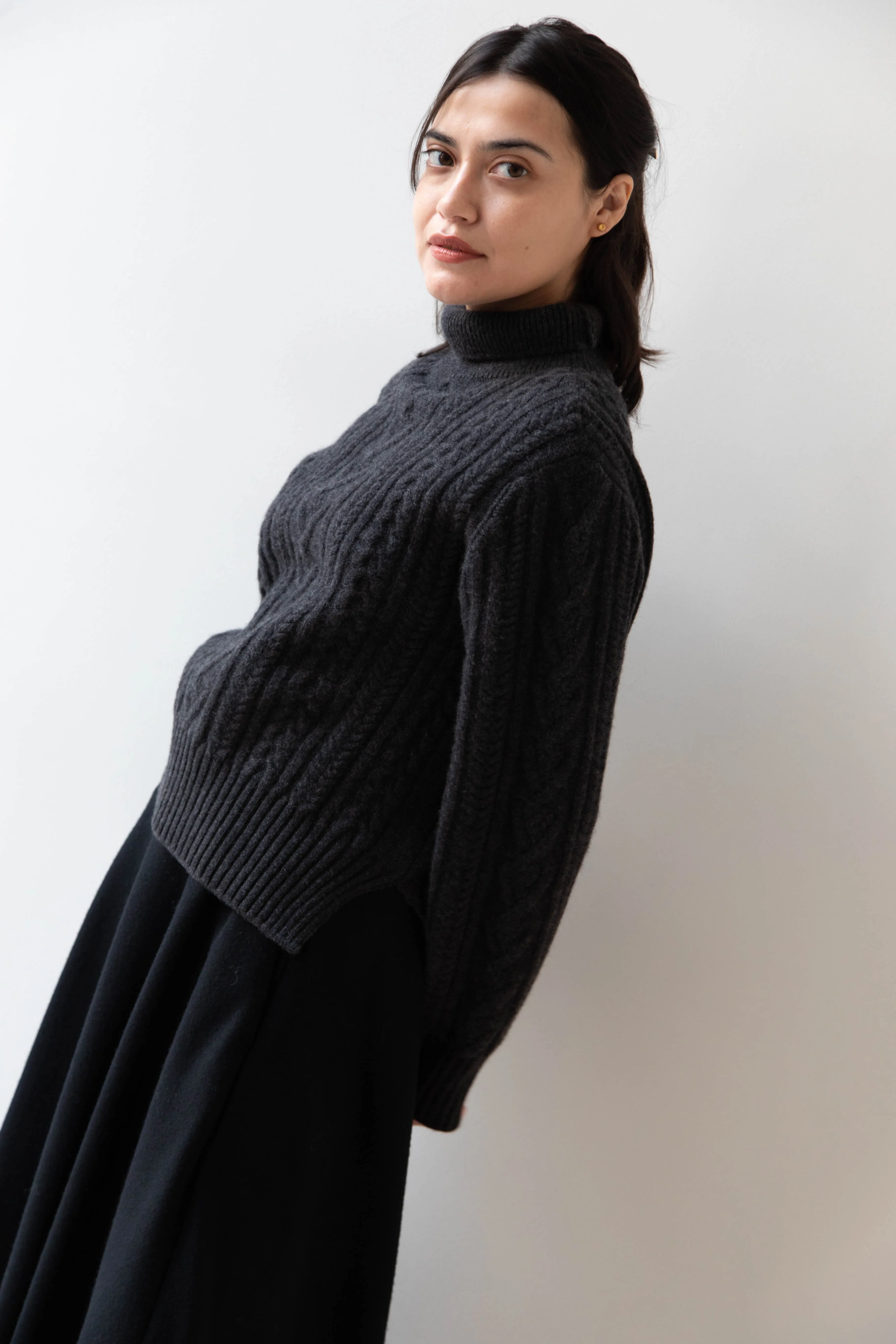 The Loom | Cable Turtleneck Sweater in Grey