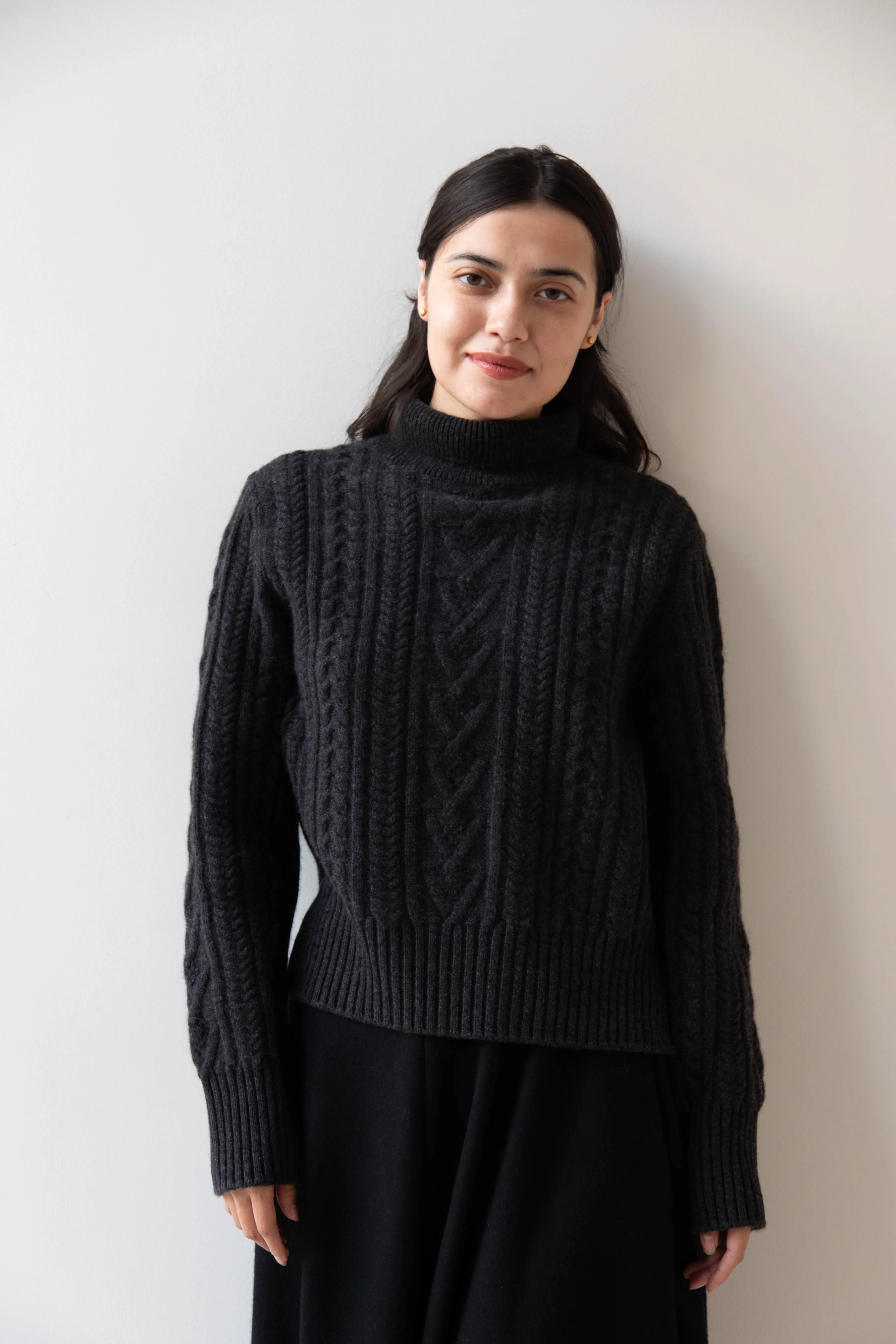 The Loom | Cable Turtleneck Sweater in Grey