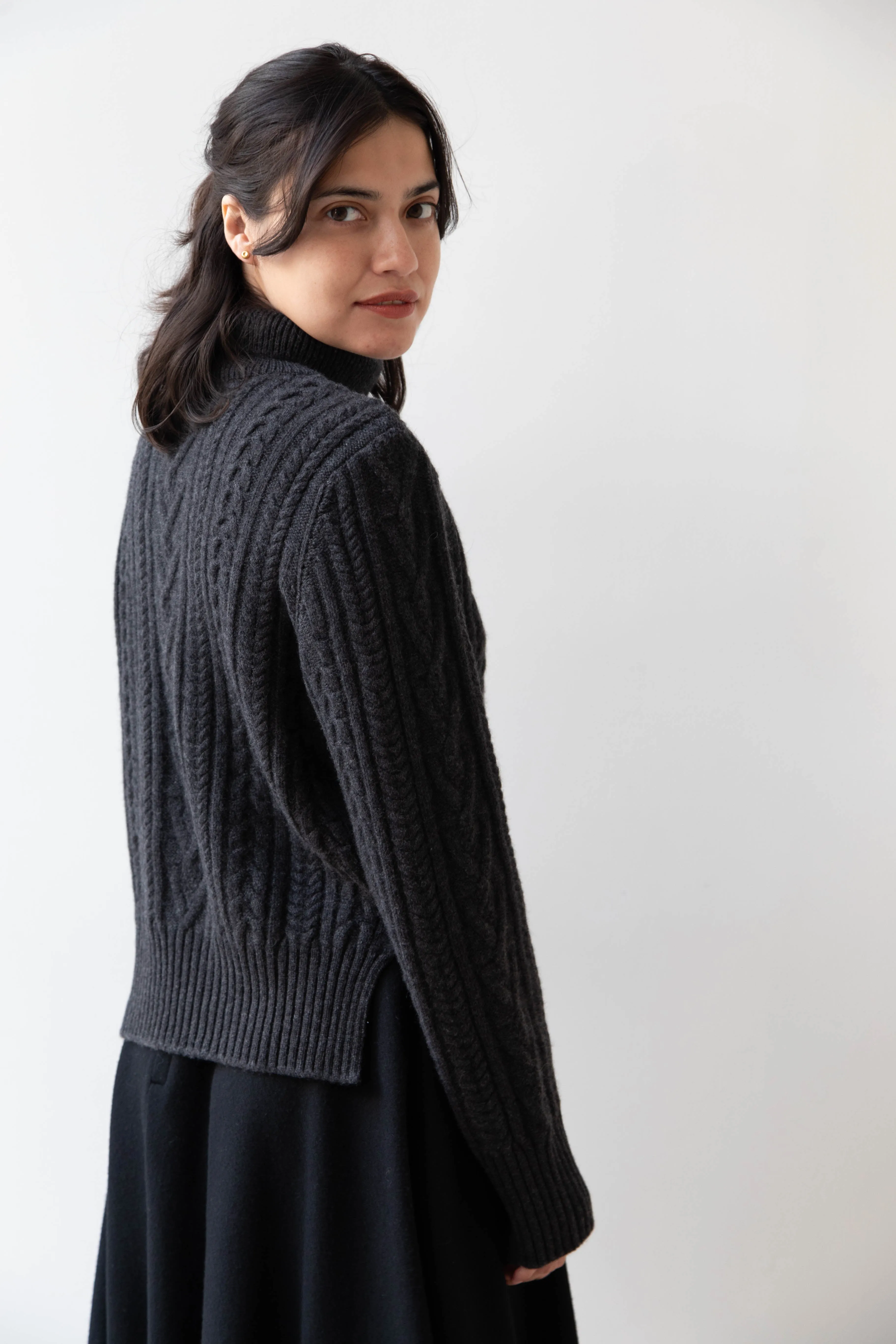 The Loom | Cable Turtleneck Sweater in Grey