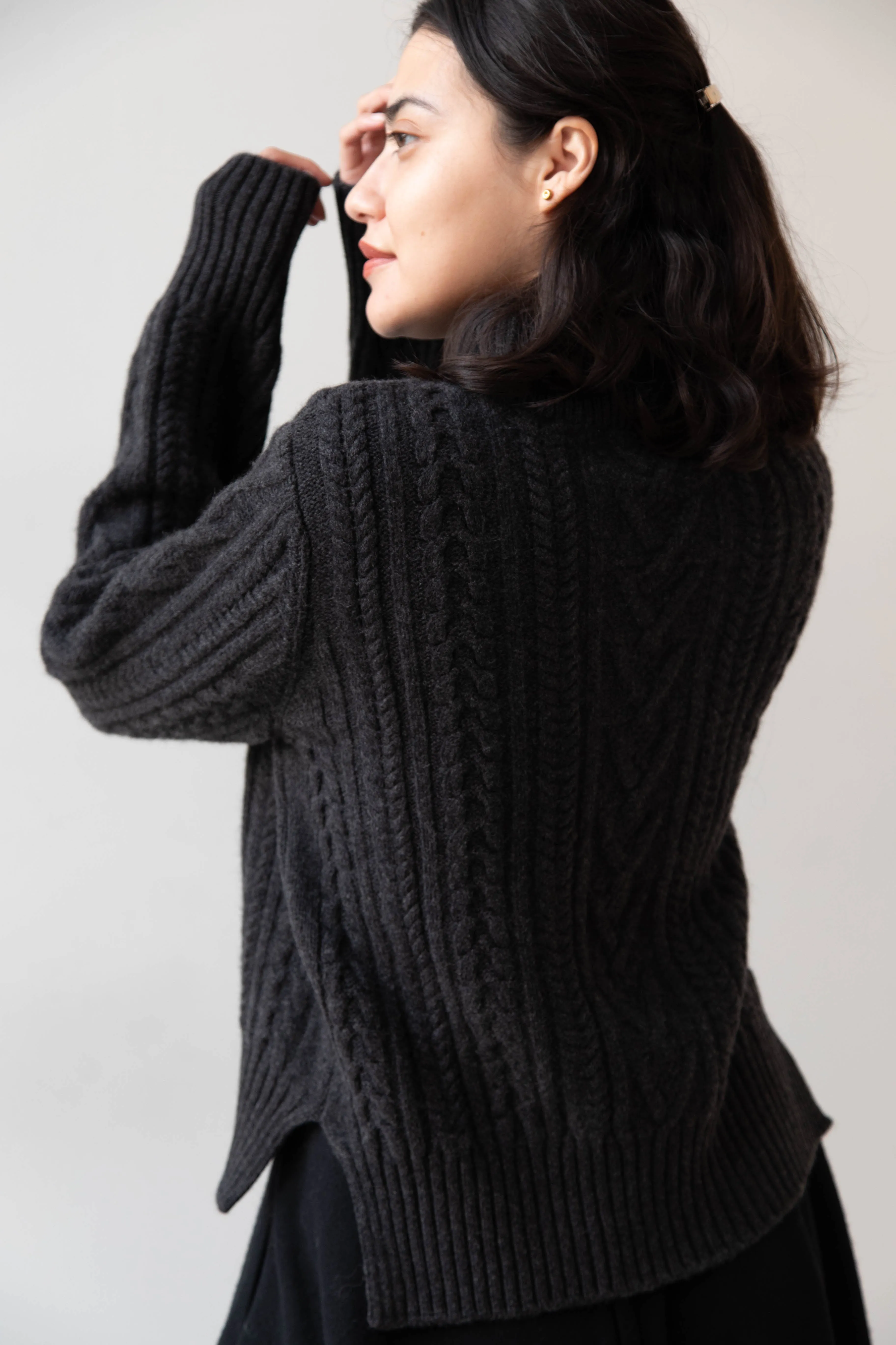 The Loom | Cable Turtleneck Sweater in Grey