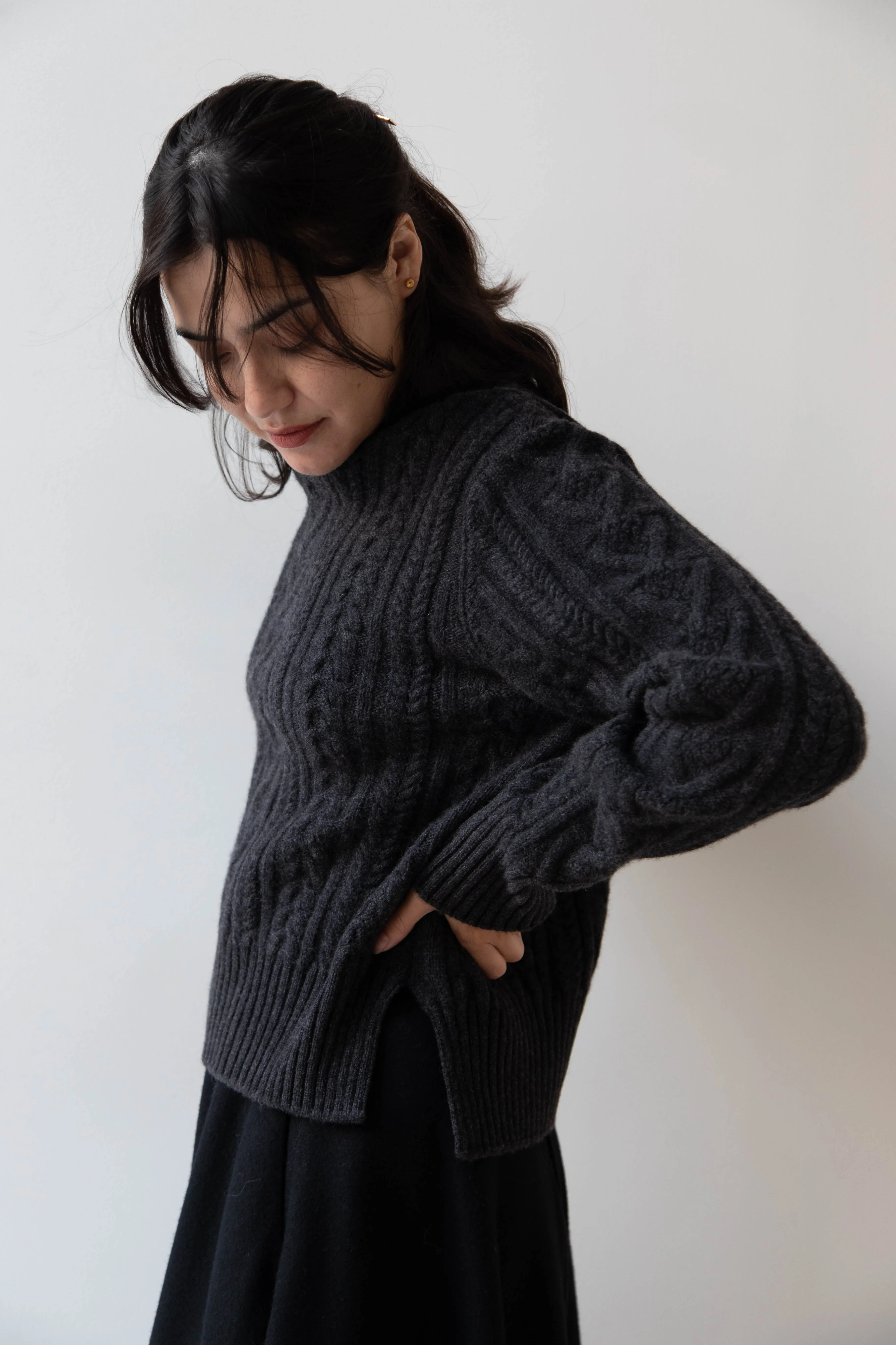 The Loom | Cable Turtleneck Sweater in Grey