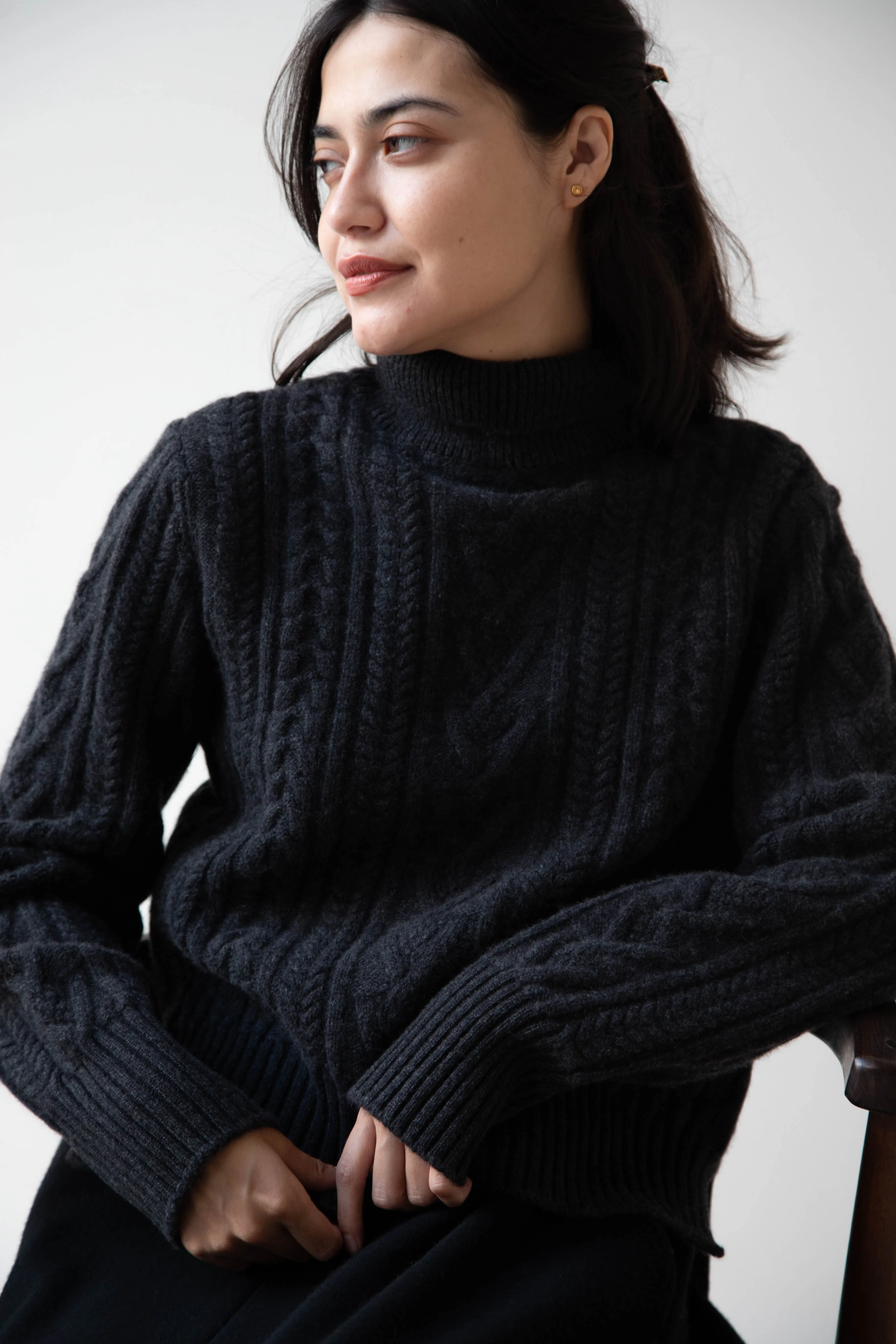 The Loom | Cable Turtleneck Sweater in Grey