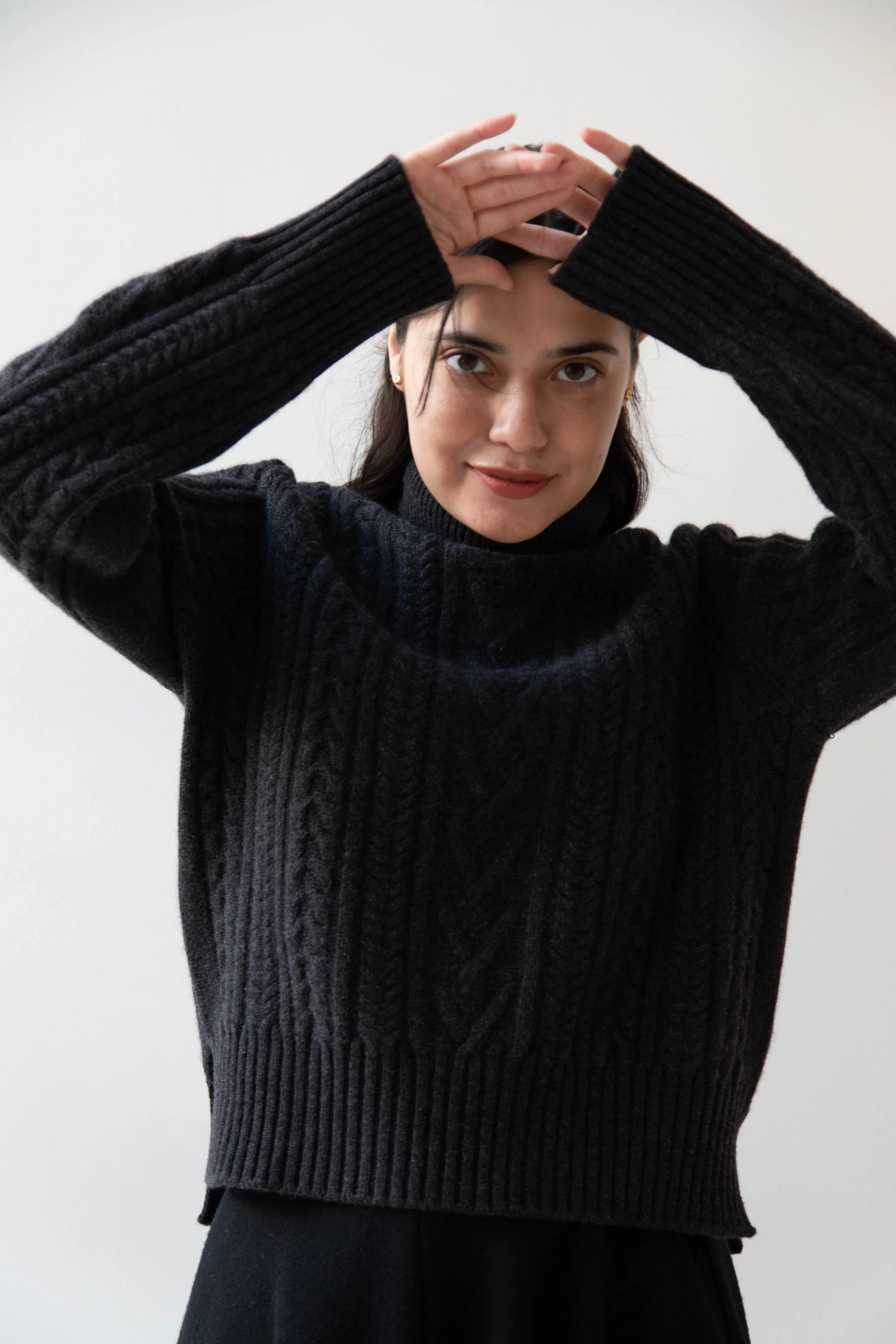 The Loom | Cable Turtleneck Sweater in Grey