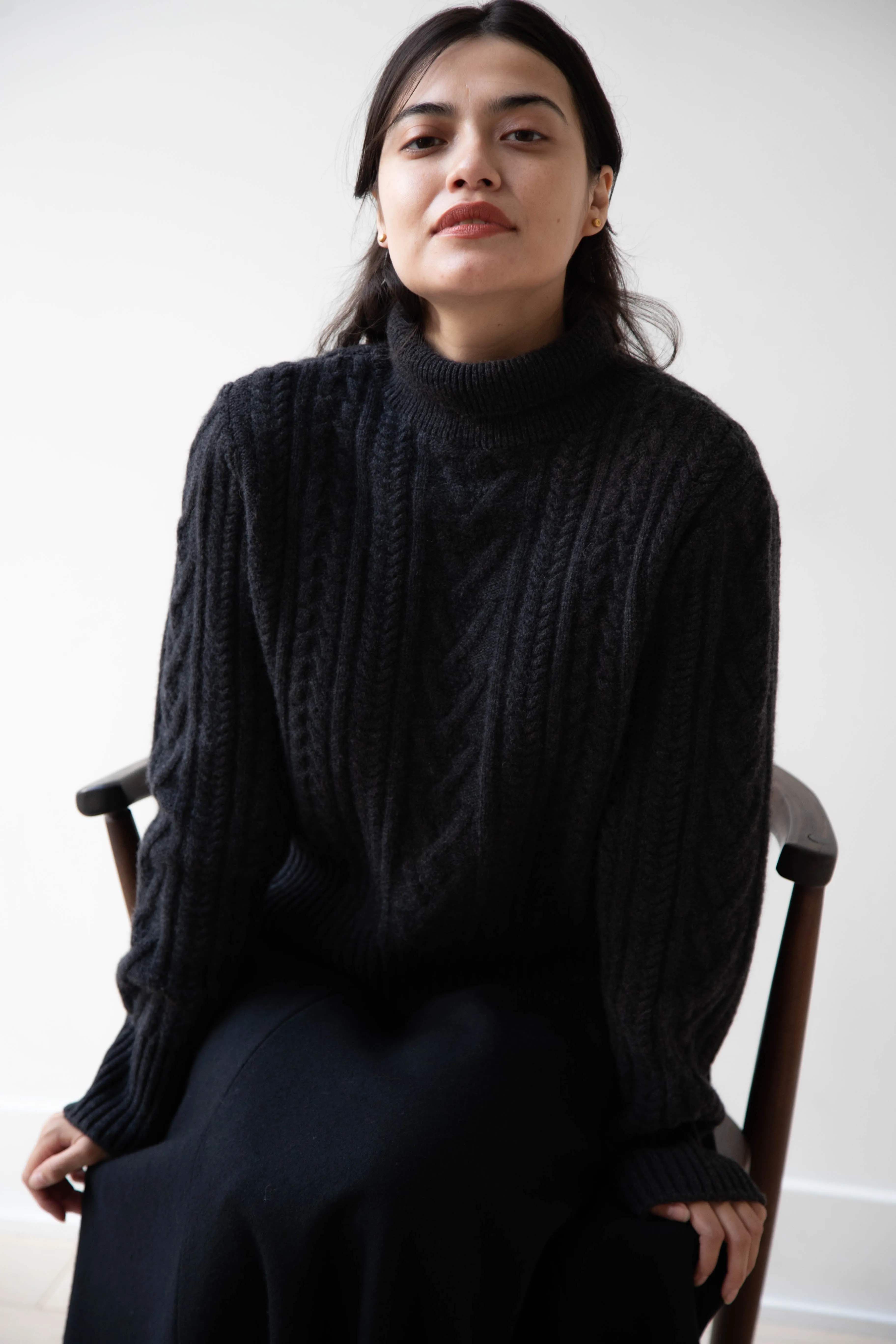 The Loom | Cable Turtleneck Sweater in Grey