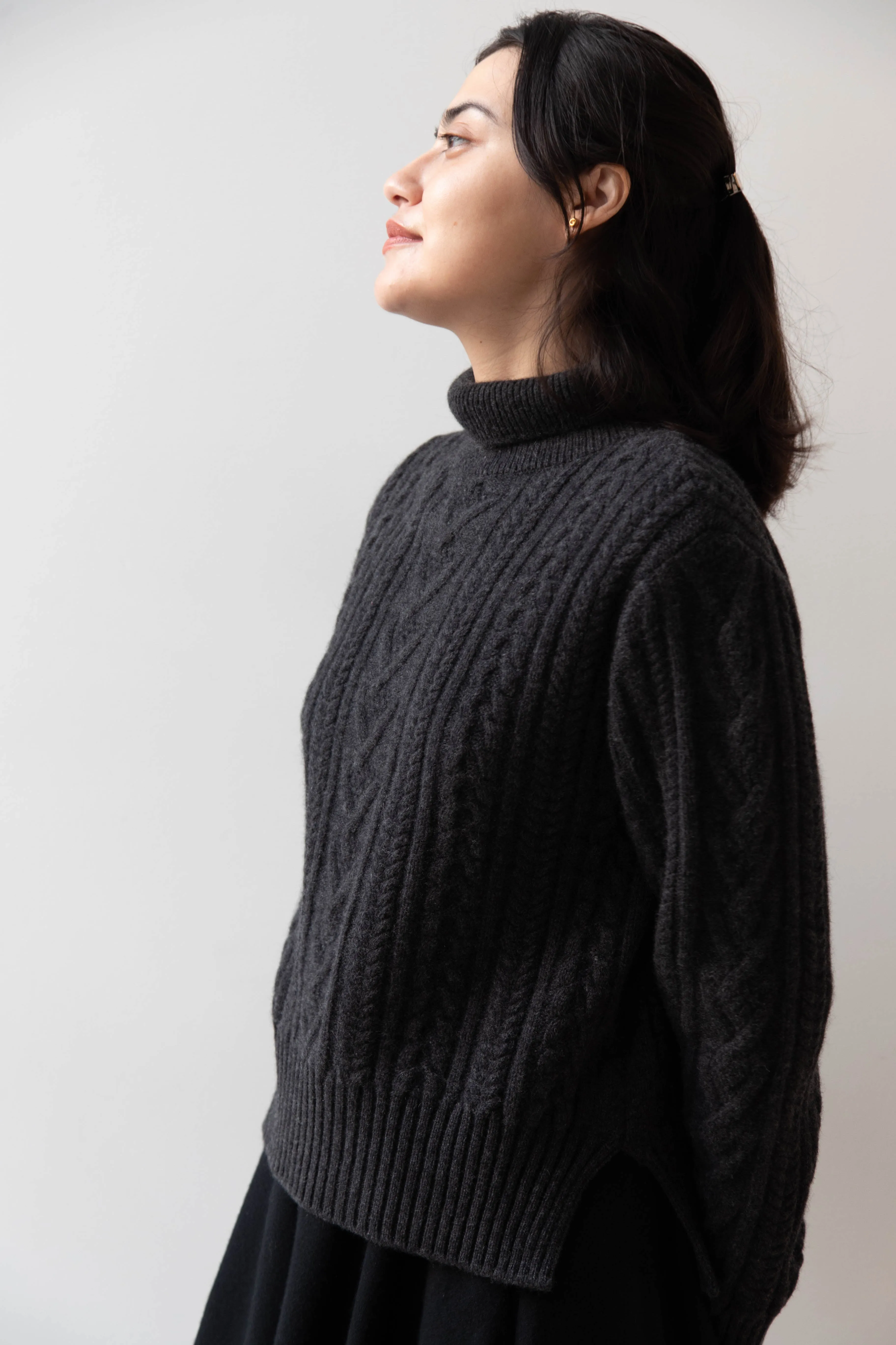 The Loom | Cable Turtleneck Sweater in Grey