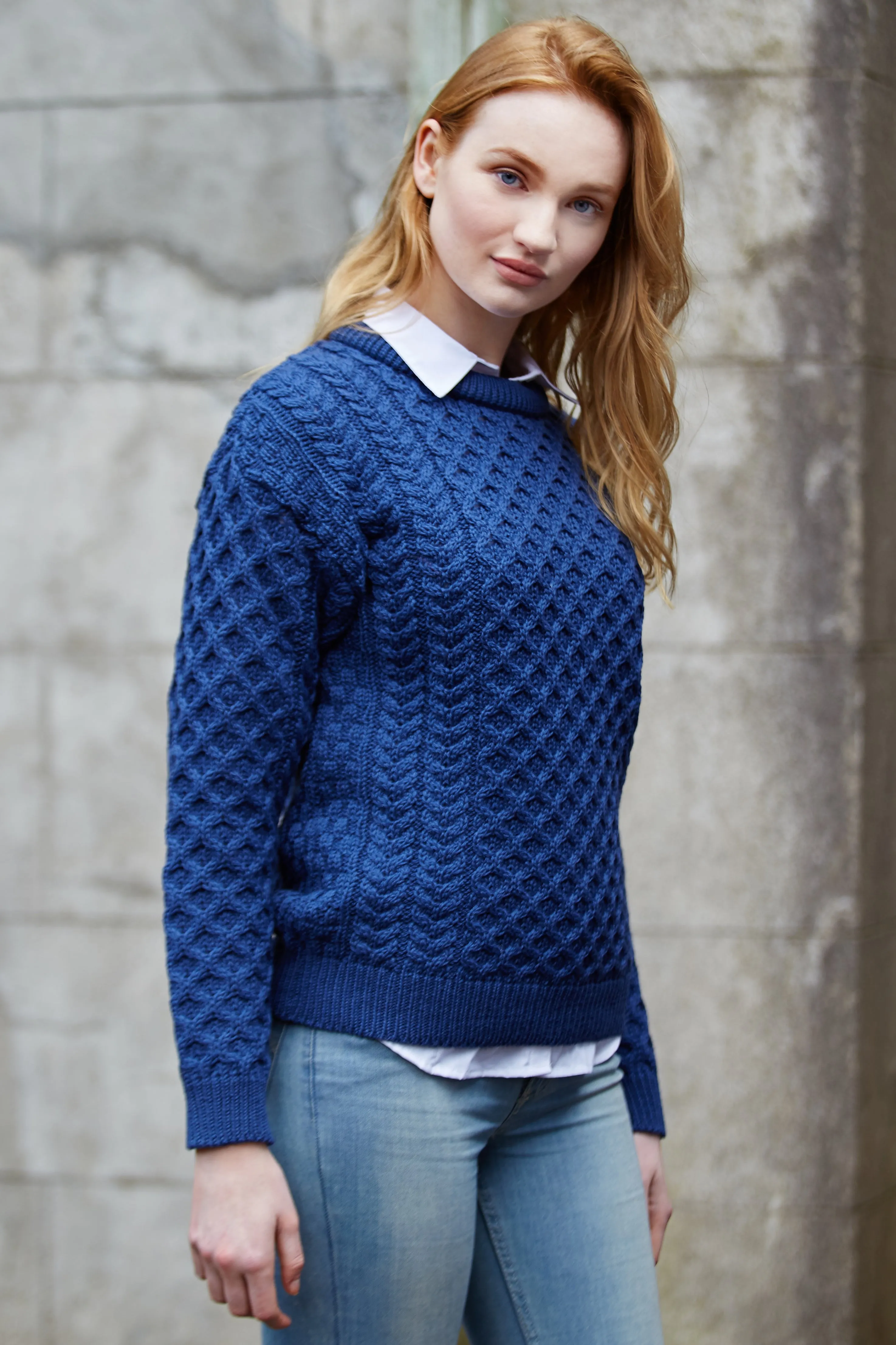 Traditional Women's Aran Sweater Super Soft-Blue