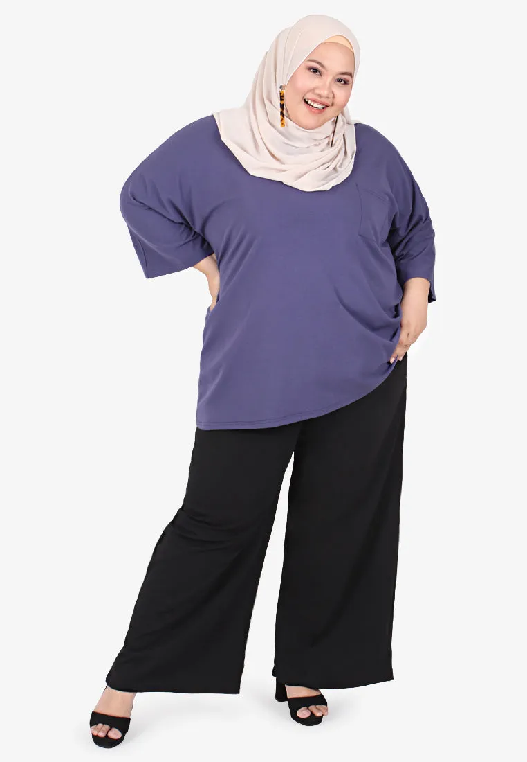 Wendie Basic Plus Size Wide Leg Pants - Black