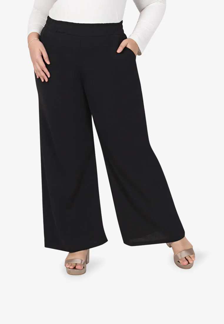 Wendie Basic Plus Size Wide Leg Pants - Black