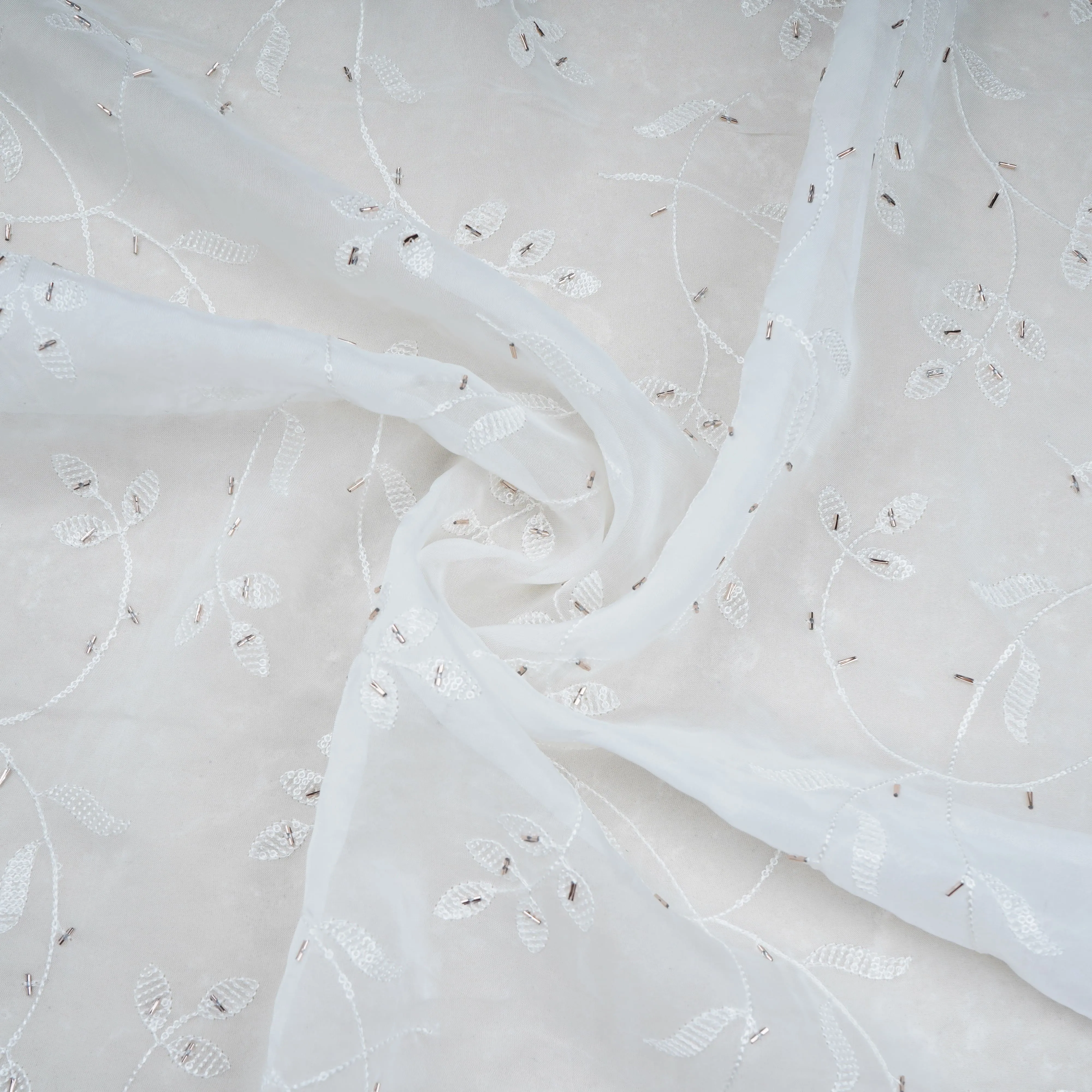 White Dyeable Cutdana Embroidery Organza Fabric 20862