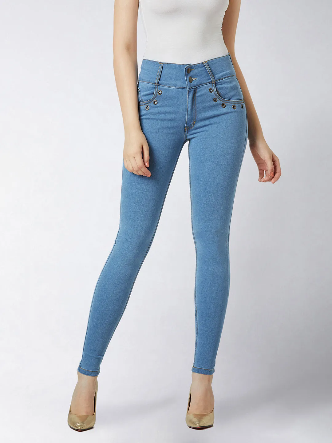 Women's Blue Skinny Fit High Rise Regular Length Stretchable Denim Pants