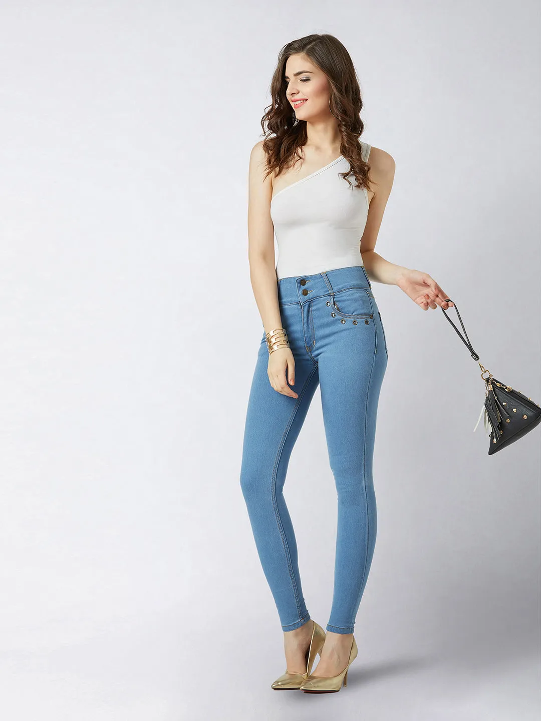 Women's Blue Skinny Fit High Rise Regular Length Stretchable Denim Pants