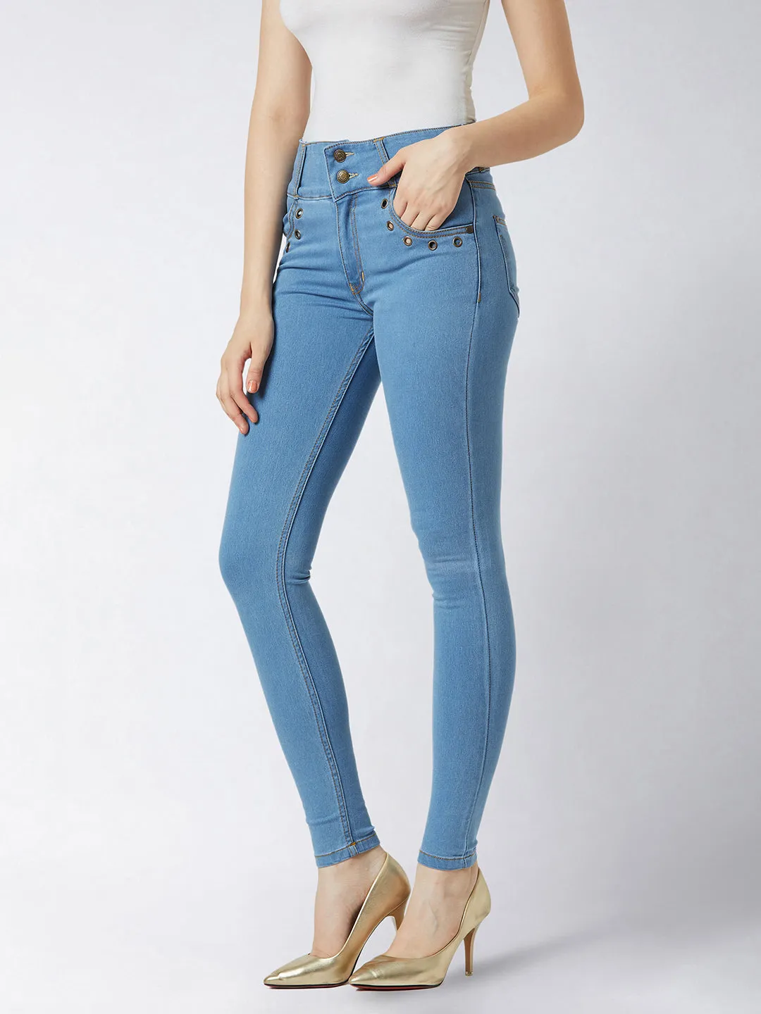 Women's Blue Skinny Fit High Rise Regular Length Stretchable Denim Pants